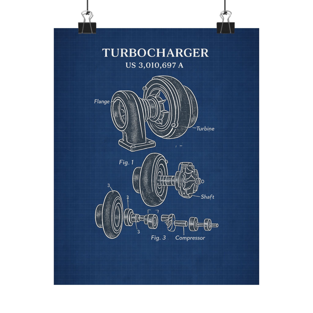 Turbocharger Blueprint — Exploded Technical Illustration