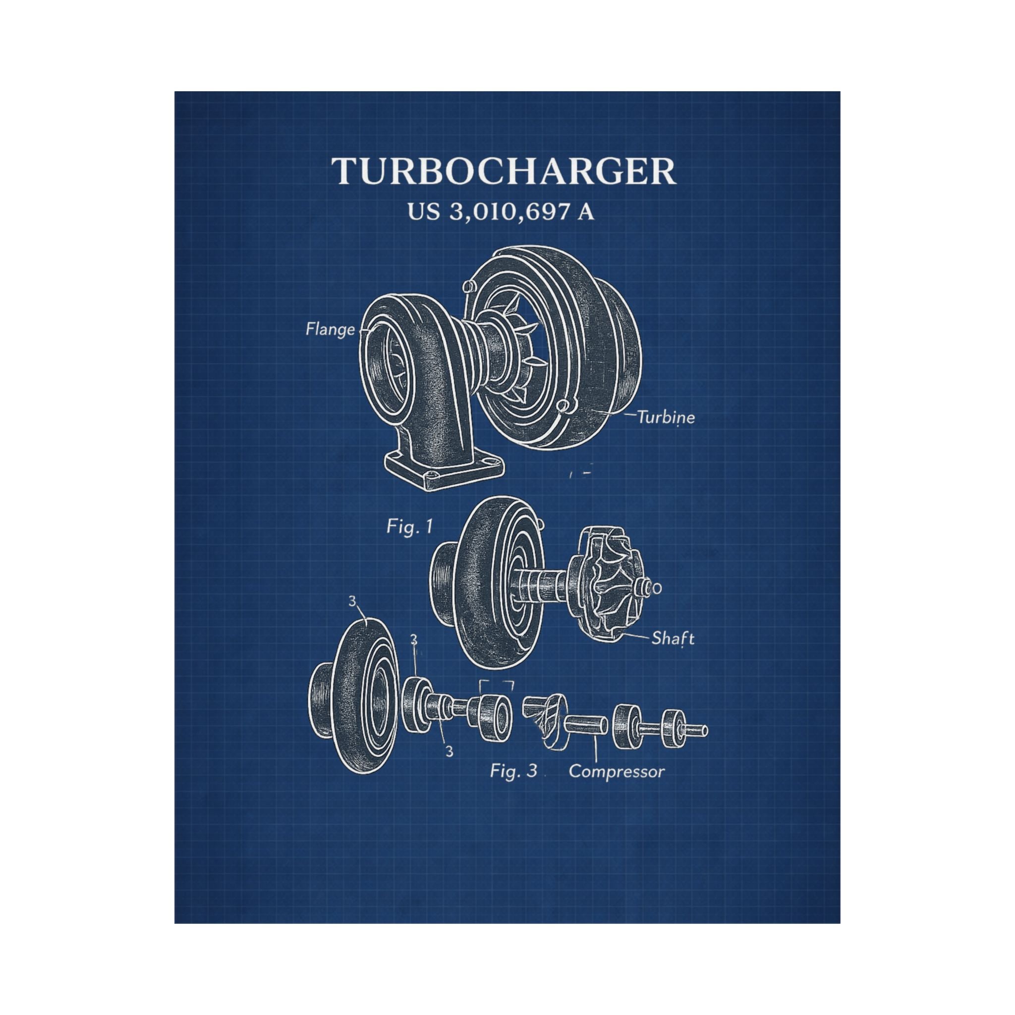 Turbocharger Blueprint — Exploded Technical Illustration
